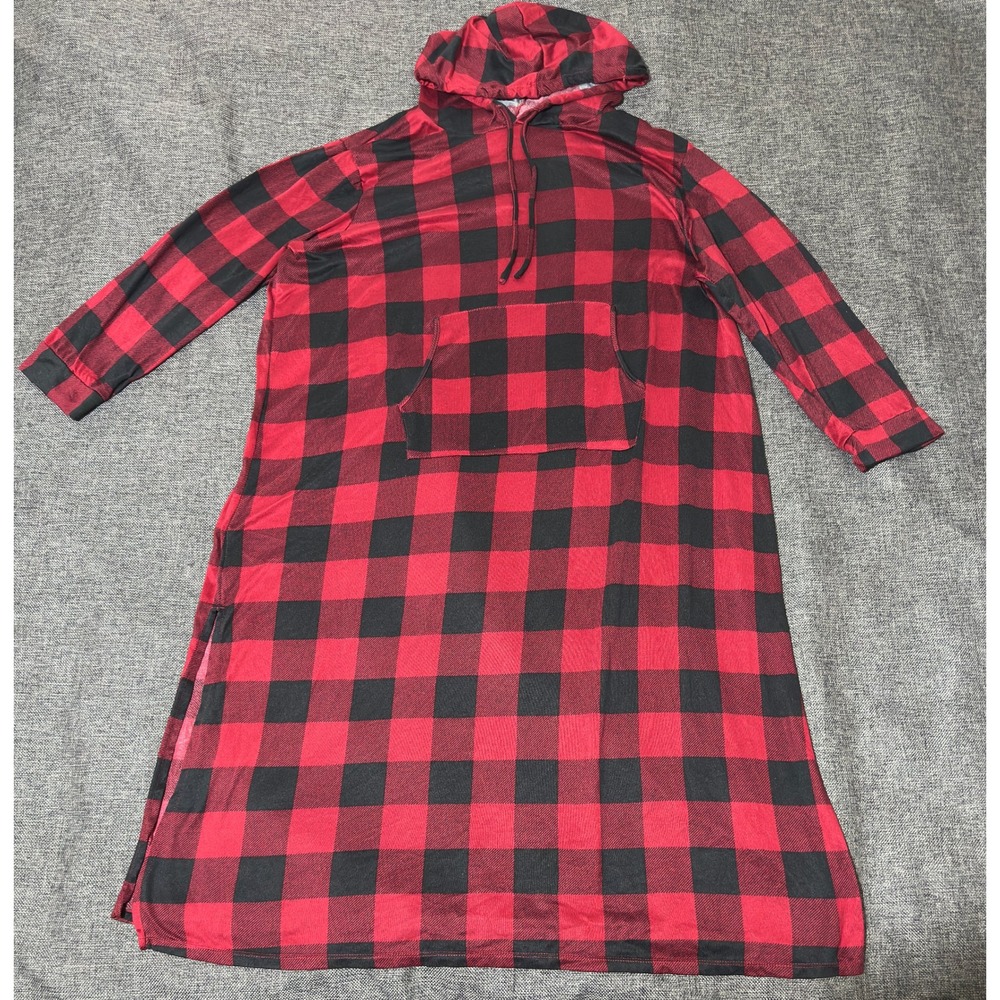 Joyspun Womens 3X Buffalo Plaid Hooded Nightgown Red Black JS42601GC